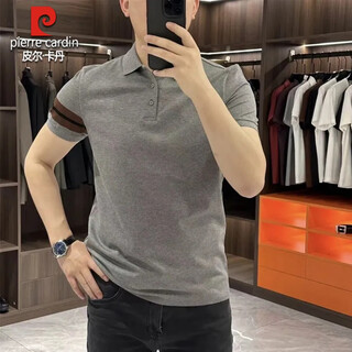 Pierre cardin european men's short-sleeved polo shirt summer slim lapel t-shirt top business casual splicing paul gray xl
