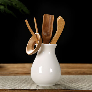 Gold inlaid jade six gentlemen of the tea ceremony suet jade porcelain white porcelain tea cylinder tea strainer teaspoon tea needle tea shovel tea clamp kung fu tea set accessories six gentlemen of the tea ceremony of suet jade porcelain