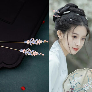 Lingchuan ancient style alloy hairpin, classical hanfu hairpin, ancient step shake super fairy combination, song dynasty and ming dynasty hair accessories for women, a pair of hairpins (j70)