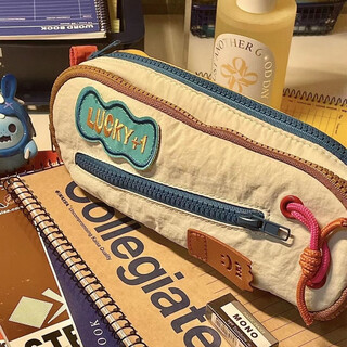 Qi shiyan don't touch my pencil case american retro ins large capacity simple pencil case student stationery case ruosu liangpin pen case*