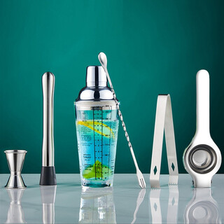 Crytaljulia stainless steel bartending set self-taught cocktail shaker shaker glass bartending tool shaker cup bar mixer glass shaker 6-piece set