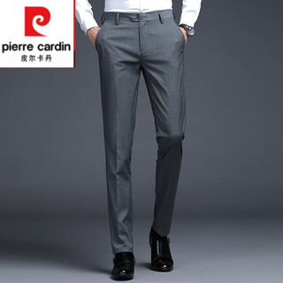 Pierre cardin high-end men's trousers slim straight spring and autumn thick men's trousers business casual no-iron formal suit trousers for men gray (winter) velvet 32