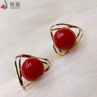 Yanhao natural coral beads earrings women's k gold rose gold earrings earrings earrings earrings for girlfriend and wife birthday gift coral bare beads 5-6mm 18k rose gold earrings earrings