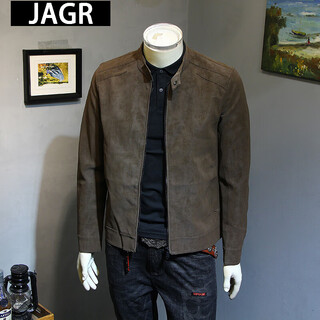 Jagr trendy brand leather men's jacket winter 2024 leather jacket motorcycle jacket casual top imitation leather men's jacket brown m