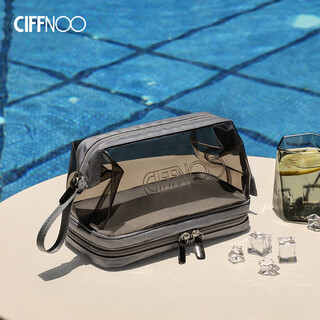 Ciffnoo men's toiletries bag 2025 new portable waterproof large capacity transparent cosmetic storage bag for travel and business summer silver beach water-repellent wet and dry separation no specifications