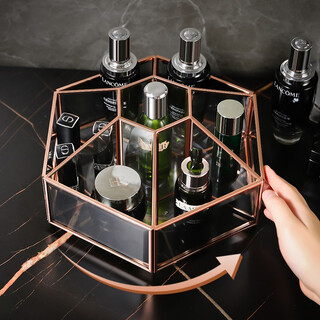 Kaman rotating cosmetics storage box light luxury glass desktop organizer dressing table lipstick skin care product storage rack six-in-one rotating tray