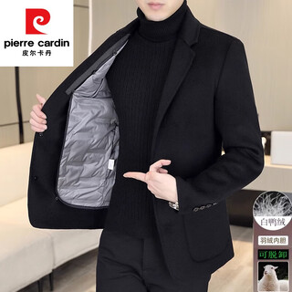 Pierre cardin high-end cashmere double-sided woolen coat men's down liner short woolen coat autumn and winter men's woolen suit fy818 black high-end 70 wool double-sided woolen removable down liner 4xl (165-190jin jin equals 0.5 kg)