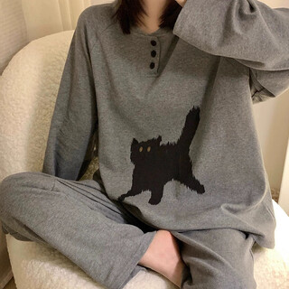Ershanji home pajamas round neck long sleeve pajamas four seasons new outerwear set home clothes couple pajamas gray no. 2 one size 80-125 jin jin equals 0.5 kg