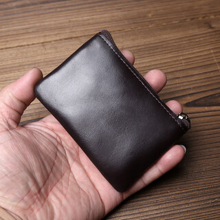 Jlfgpj retro genuine leather mini coin purse for men and women solid color first layer cowhide zipper small card holder key bag simple coin bag dark coffee color