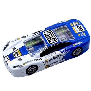 Double-layer iron primary school student pencil case for little boy sports car car shape pencil box for kindergarten children's birthday blue and white double layer without wheels