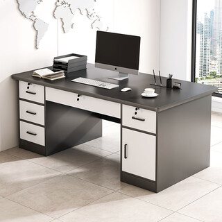 Yizhou computer desk desktop simple modern office desk and chair combination home desk boss desk office desk workbench five drawers and one cabinet iron gray 120cm