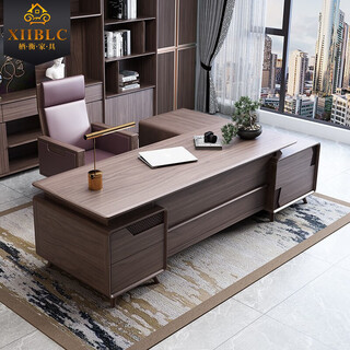 Qiheng (xiiblc) new chinese style solid wood boss desk office desk and chair combination high-end walnut president desk supervisor manager desk executive desk north american black walnut 2 meters desk + (side table)