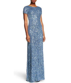 Adrianna papell women's short sleeve full body sequin gown nile 12