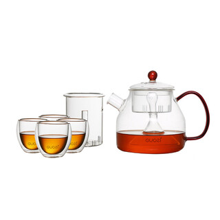 Guozi floral and moist glass tea set, one pot and four cups gz-s39