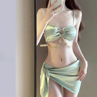 Lanxige bikini swimsuit women's sexy three-four-piece suit internet celebrity new same style beach hot spring 2024 outer wear 77020 light green bikini 80-120jin jin is equal to 0.5 kg