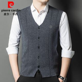 Pierre cardin pure wool sweater vest men's v-neck waistcoat young and middle-aged knitted sweater cardigan autumn and winter warm sleeveless sweater vest