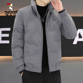 Woodpecker thickened down jacket men's winter short trendy slim stand collar jacket simple versatile warm thickened jacket gray xl