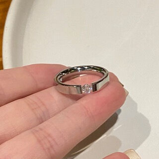 Hua youxin persimmon silver single diamond zircon titanium steel ring women's niche design plain ring women's light luxury high-end tail ring index finger ring silver single diamond plain ring no. 9 (recommended 130-160 jin jin is equal to 0.5 kg to choose)