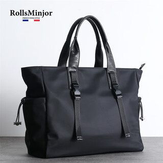 Rollsminjor british oxford canvas briefcase men's handbag nylon short-distance business trip boarding travel luggage bag for work elegant black can be hung trolley case large bag 40*16*32cm 15 inches