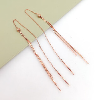 Beiyou 18k rose gold long earrings 18k gold stud earrings au750 fashionable and versatile tassel earrings long 18k rose gold 1.65-1.7g or so