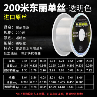 Imported from japan, sanyang road huagu maiji fishing sliding floating fish line main line sub-line genuine sea rod nylon line 200 meters toray raw silk transparent sub-line 0.4