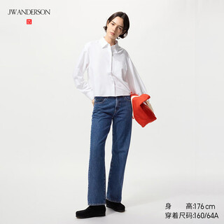 Uniqlo women's straight jeans/mid-waist washed product casual pants 25 autumn and winter new style 479004 67 navy blue 24/155/62a