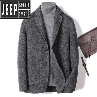 JEEP SPIRIT商务休闲西服男士双面羊毛西装外套秋冬季外套羊驼毛呢子上衣单件 灰色【8019】 L 120斤-135斤