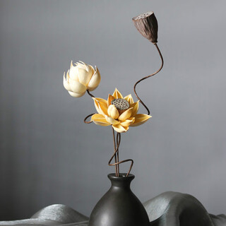 Aiman dried lotus flower bouquet lotus lotus real flower zen style air-dried chinese flower arrangement living room decoration ornaments to attract wealth combination 1 (without bottle)