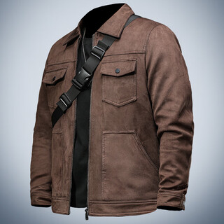 Jiyan chao luxury leather jacket men's winter velvet thickened windproof warm lapel multi-pocket men's casual jacket coat premium khaki 2xl