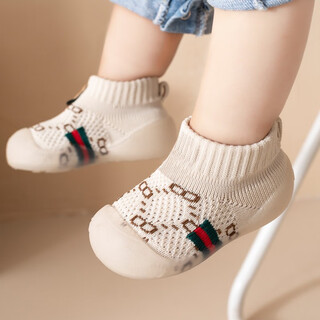 Gezixiong baby toddler shoes, children's spring and autumn soft-soled non-slip floor shoes, infant fly-knit single shoes, breathable summer casual shoes, khaki color pair, 12.5 cm shoe inner length (reference age 10-15 months)