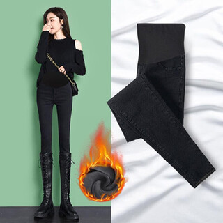 Geman maternity jeans autumn and winter style stretch small leg pants raw edge autumn and winter fitting slimming plus velvet maternity pants black velvet style l 100-120 jin jin is equal to 0.5 kg