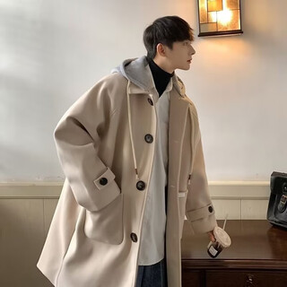 Lipu mid-length woolen coat for men in autumn and winter new style korean version loose thickened over the knee couple woolen windbreaker jacket m03 fake two pieces - beige xl (125-145)