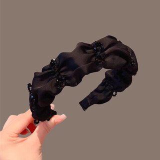 Xiao qinggua 2025 popular style bow black high skull hairpin pleated hair hoop simple versatile hairpin birthday gift for women black rhinestone hair hoop f2649