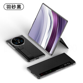 Suitable for honor magicv3 mobile phone case, genuine leather magnetic flip cover v3 smart window with wrist strap holder, anti-fall mobile phone protective case, feather sand black, genuine leather-smart window-free leather lens film honor magic v3