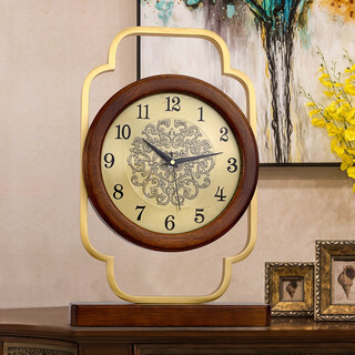 Hanshi (hense) clock display chinese-style brass table clock solid wood desktop clock living room desktop clock ornaments quartz clock hd32 walnut