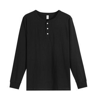 Joe bonner 250g american henry shirt long-sleeved pure cotton thick spring and autumn top loose henry collar bottoming t-shirt for men and women, dark night black l