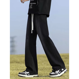 7 excellent products men's bootcut jeans, autumn and winter style, american retro high street drawstring scimitar straight slim long pants for men dffs-629 black l