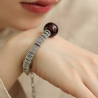 Boigo925 silver amber bracelet for women retro new chinese style national style circle weaving niche design national trend high-end sense