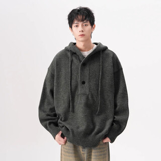 Baiqueting american heavyweight hooded sweater men's autumn fashion brand high-end casual sweater loose lazy jacket men dark gray high quality xl