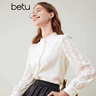 Betu women's autumn and winter new shirt french retro lace stand collar lace long-sleeved shirt 2310t53 light apricot l