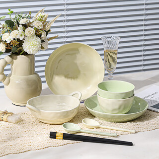 Persson bowls, plates and tableware set, cream-style household small fresh set, high-looking bowls, plates, chopsticks and tableware set, 9-piece set
