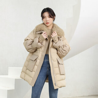 Wandian wandian beige medium long down jacket 2024 winter new loose jacket 1234d11sx3yx beige xl