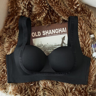 Aimu autumn and summer anti-sagging small breast revealing big bra women's push-up adjustable flat chest special bra set black single bra 34/75