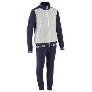 Decathlon boys' sports suit spring and autumn warm slim zipper jacket children's thickened coat trousers kidc gray/dark blue - brushed lining 155cm