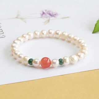 Qichangtang freshwater pearl bracelet salt source agate jade bracelet new chinese style jewelry birthday gift for mom and wife freshwater pearl salt source agate jade bracelet bead diameter approximately 6~7mm