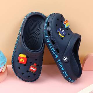 Henku boys' slippers summer soft-soled non-slip children's hole-in-the-wall sandals beach toe-toe children's two-wear sandals 1823ck dark blue 33