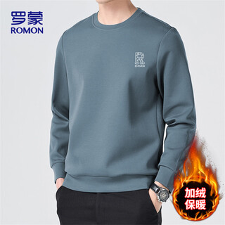 Romon sweatshirt men's autumn and winter casual loose letter round neck long-sleeved t-shirt bottoming shirt jacket wy02 fog blue plus velvet xl