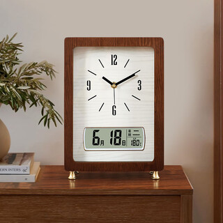 Cairns new chinese style living room clock home clock ornaments tabletop silent sitting clock with calendar table clock 2025 0823e vertical version medium size - walnut frame + single liquid display