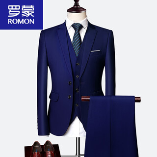 Romon autumn plus size suit men's suit business formal fit korean style casual suit three-piece groom wedding dress royal blue l suit top