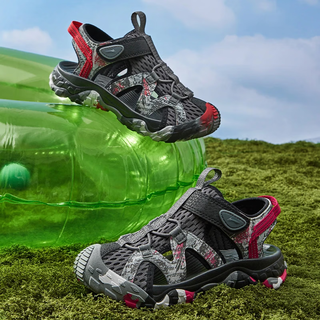 Li ning children's sandals for boys and girls trek non-slip mesh breathable outdoor river sandals toe-toe beach shoes shadow gray/black/cinnabar red 26 inner length about 16.9cm suitable for feet 15.9cm long